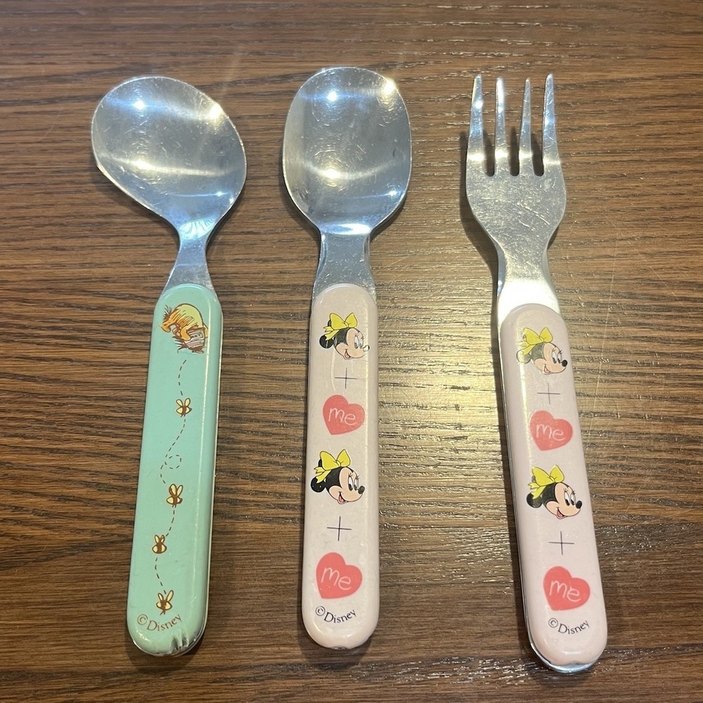 Vintage Disney Selandia Minnie Mouse Winnie The Pooh Toddler Spoon Fork 3pc Set